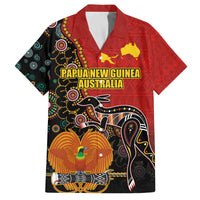 Personalised Papua New Guinea and Australia Together Family Matching Puletasi and Hawaiian Shirt Bird-of-paradise and Kangaroo with Aboriginal Pattern LT03 Dad's Shirt - Short Sleeve Red - Polynesian Pride