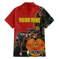 Personalised Papua New Guinea and Australia Together Family Matching Summer Maxi Dress and Hawaiian Shirt Bird-of-paradise and Kangaroo with Aboriginal Pattern