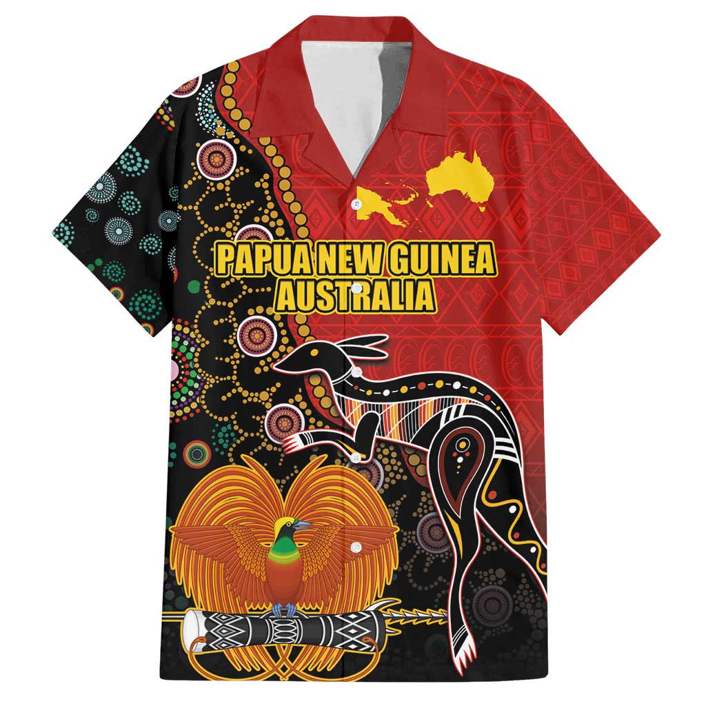 Personalised Papua New Guinea and Australia Together Family Matching Tank Maxi Dress and Hawaiian Shirt Bird-of-paradise and Kangaroo with Aboriginal Pattern