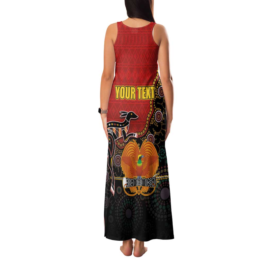 Personalised Papua New Guinea and Australia Together Family Matching Tank Maxi Dress and Hawaiian Shirt Bird-of-paradise and Kangaroo with Aboriginal Pattern