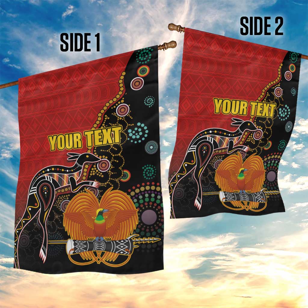 Personalised Papua New Guinea and Australia Together Garden Flag Bird-of-paradise and Kangaroo with Aboriginal Pattern