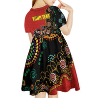 Personalised Papua New Guinea and Australia Together Kid Short Sleeve Dress Bird-of-paradise and Kangaroo with Aboriginal Pattern