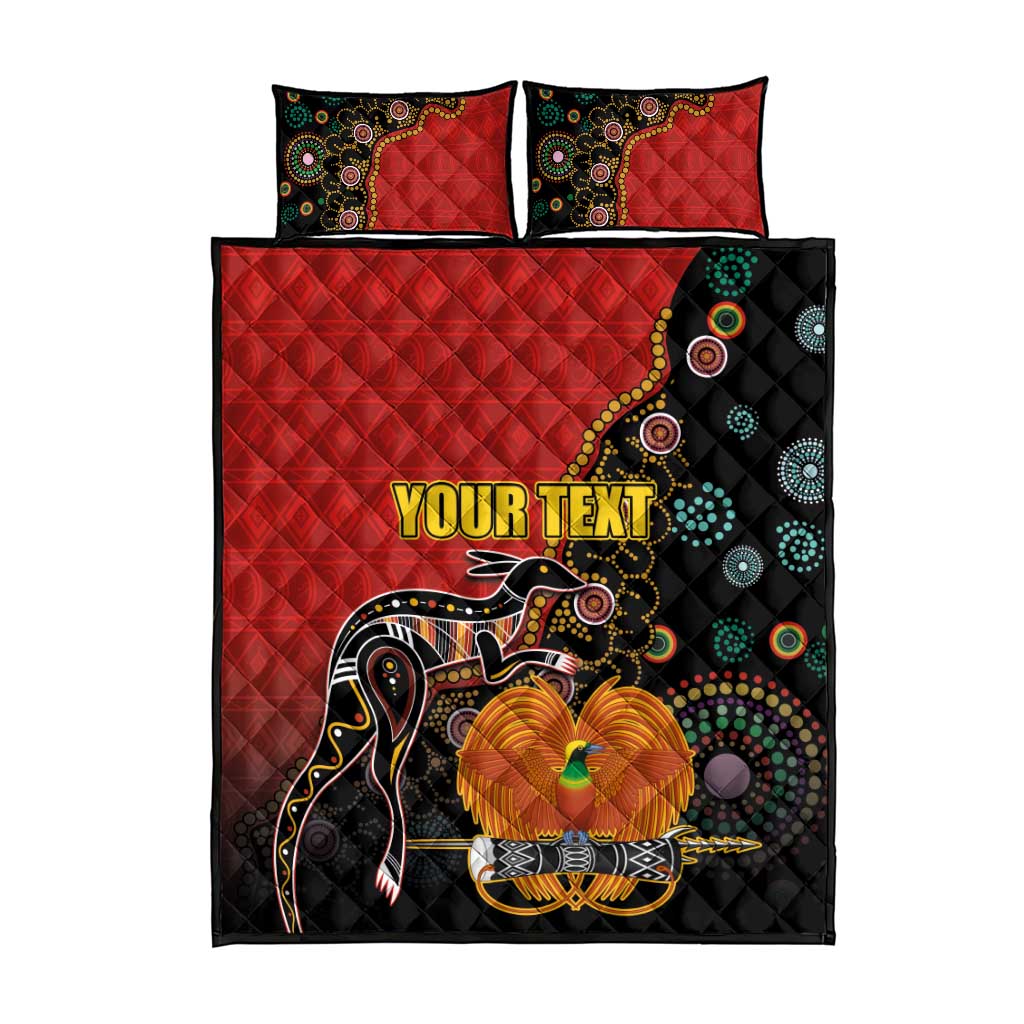 Personalised Papua New Guinea and Australia Together Quilt Bed Set Bird-of-paradise and Kangaroo with Aboriginal Pattern