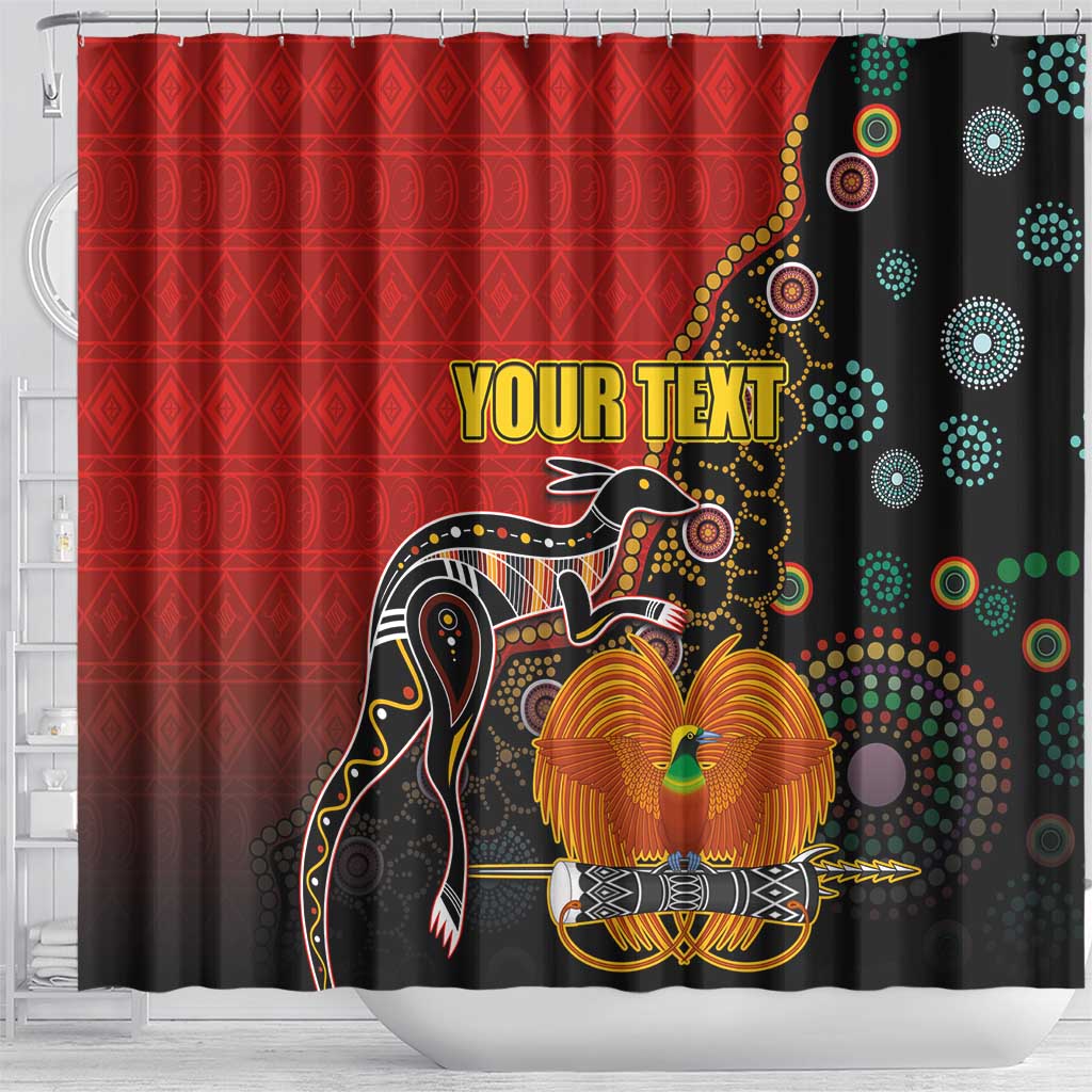 Personalised Papua New Guinea and Australia Together Shower Curtain Bird-of-paradise and Kangaroo with Aboriginal Pattern