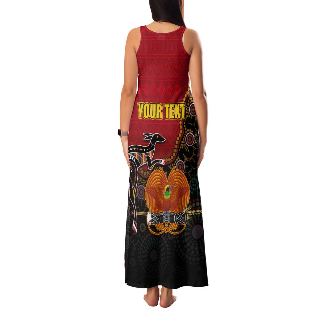 Personalised Papua New Guinea and Australia Together Tank Maxi Dress Bird-of-paradise and Kangaroo with Aboriginal Pattern