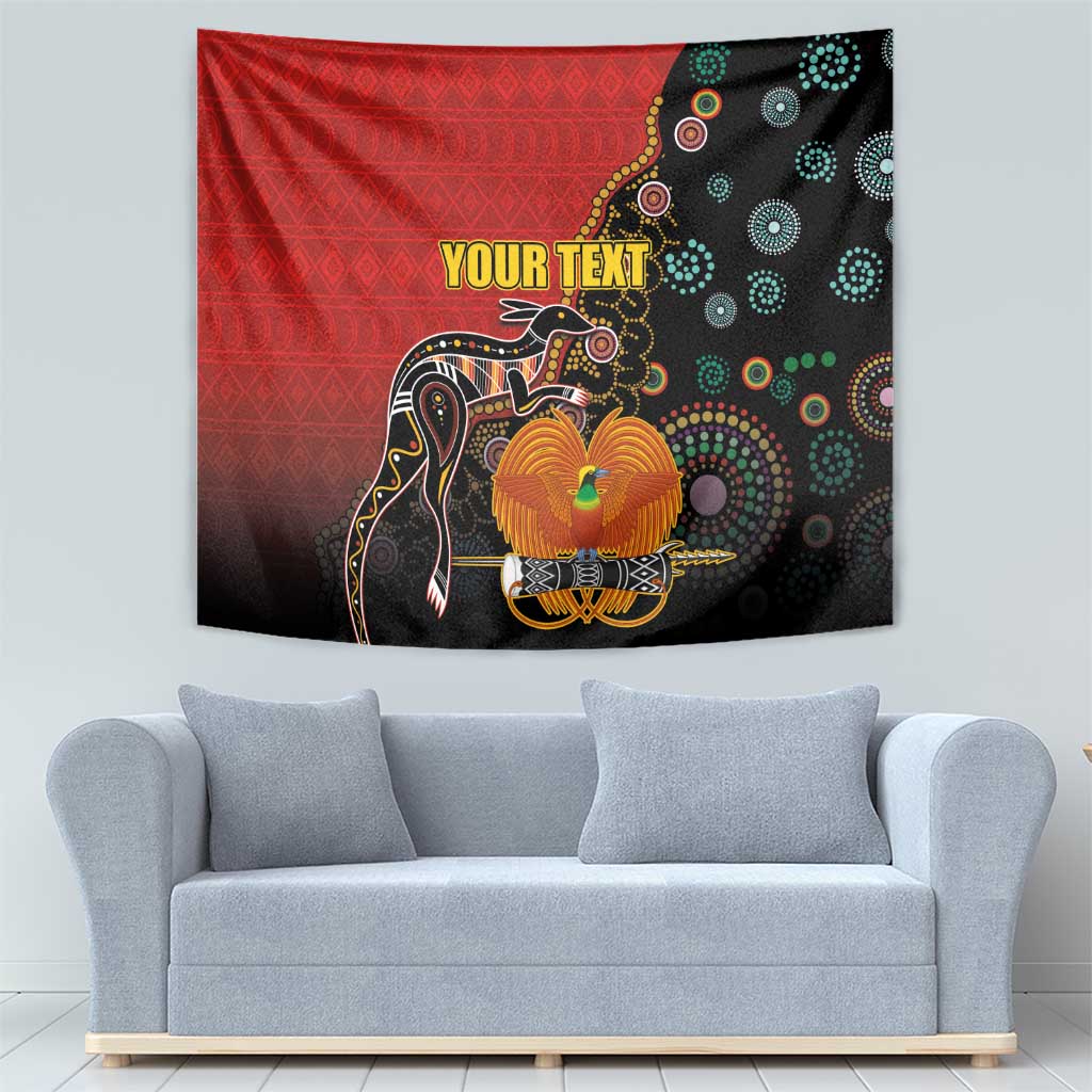 Personalised Papua New Guinea and Australia Together Tapestry Bird-of-paradise and Kangaroo with Aboriginal Pattern