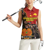 Personalised Papua New Guinea and Australia Together Women Sleeveless Polo Shirt Bird-of-paradise and Kangaroo with Aboriginal Pattern