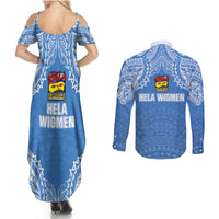 Hela Wigmen Rugby Couples Matching Summer Maxi Dress and Long Sleeve Button Shirts Papua New Guinea Polynesian Tattoo LT03 - Polynesian Pride