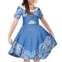 Hela Wigmen Rugby Family Matching Off Shoulder Short Dress and Hawaiian Shirt Papua New Guinea Polynesian Tattoo LT03 Daughter's Dress Blue - Polynesian Pride