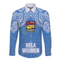 Hela Wigmen Rugby Long Sleeve Button Shirt Papua New Guinea Polynesian Tattoo LT03 Unisex Blue - Polynesian Pride