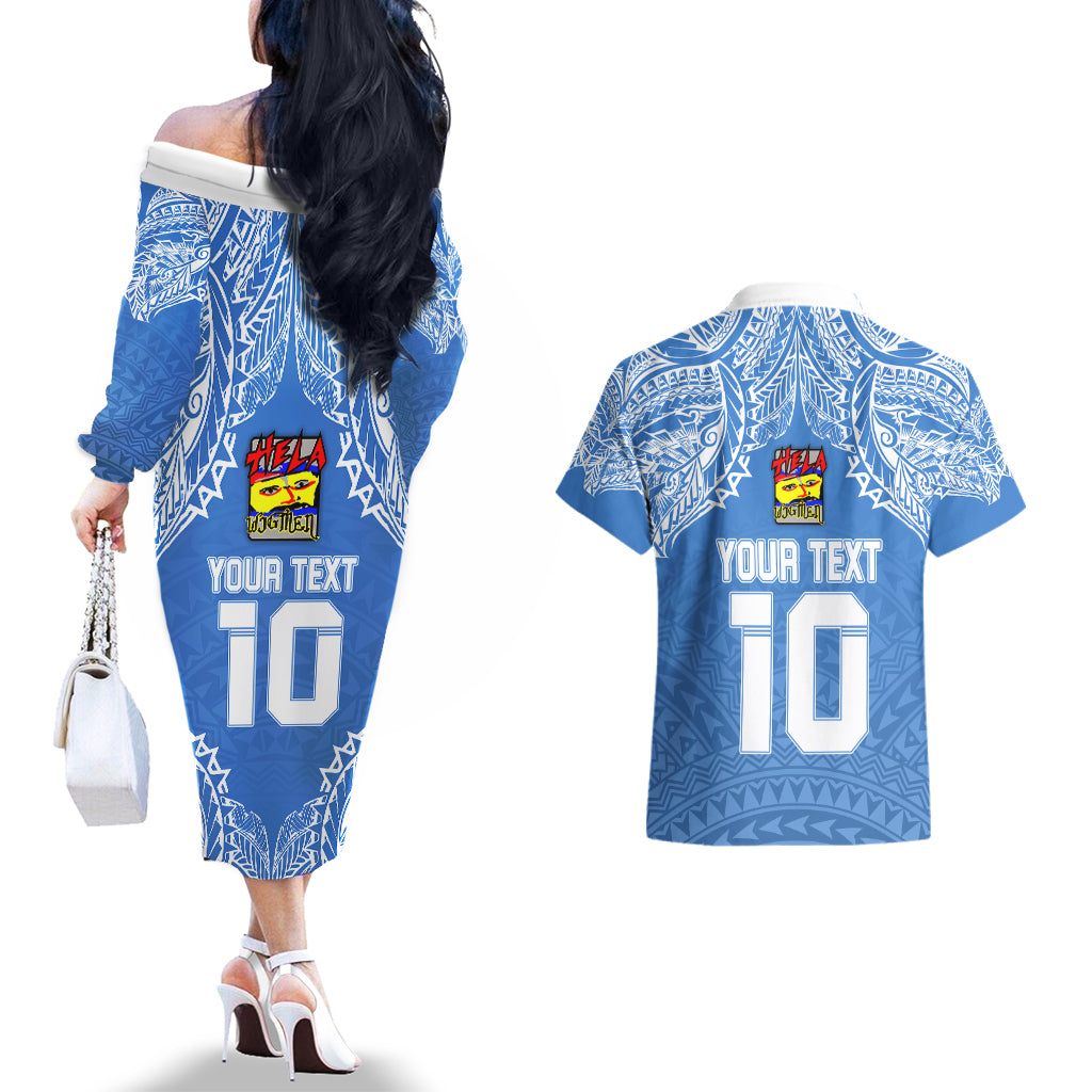 Custom Hela Wigmen Rugby Couples Matching Off The Shoulder Long Sleeve Dress and Hawaiian Shirt Papua New Guinea Polynesian Tattoo LT03 - Polynesian Pride