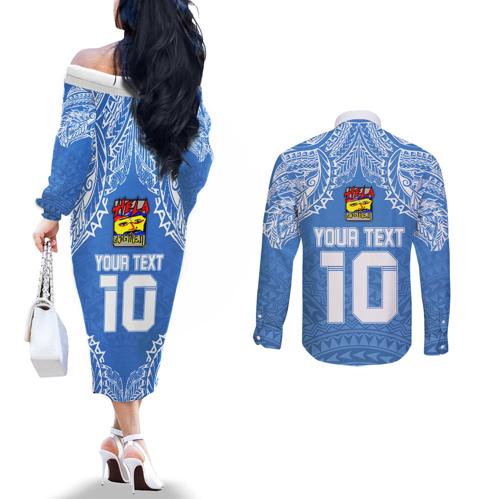 Custom Hela Wigmen Rugby Couples Matching Off The Shoulder Long Sleeve Dress and Long Sleeve Button Shirts Papua New Guinea Polynesian Tattoo LT03 - Polynesian Pride