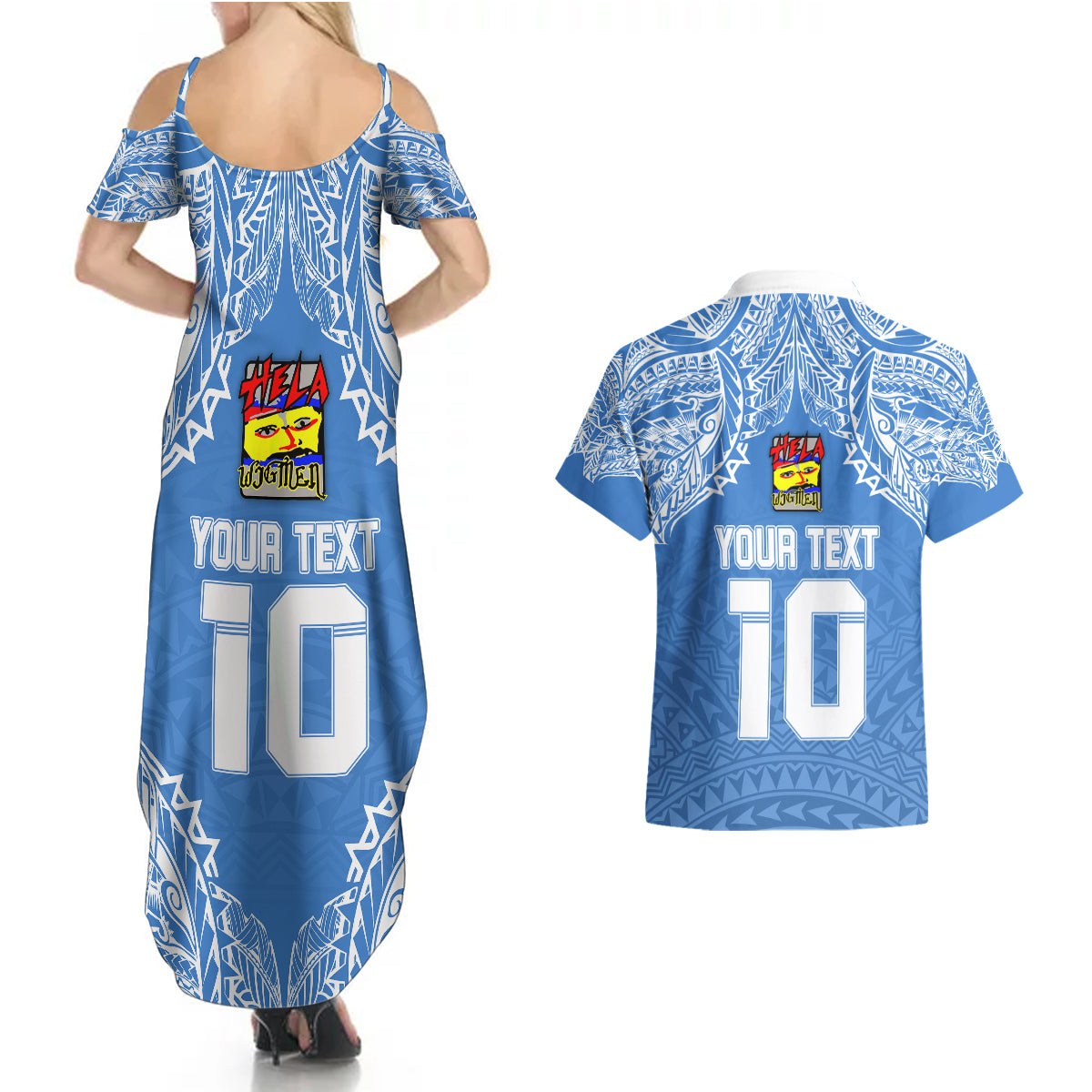 Custom Hela Wigmen Rugby Couples Matching Summer Maxi Dress and Hawaiian Shirt Papua New Guinea Polynesian Tattoo LT03 - Polynesian Pride