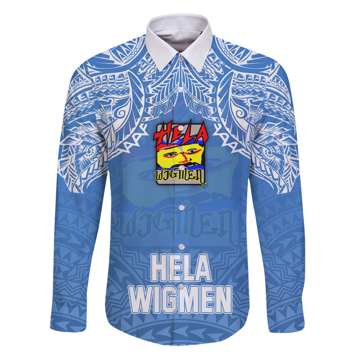 Custom Hela Wigmen Rugby Family Matching Long Sleeve Bodycon Dress and Hawaiian Shirt Papua New Guinea Polynesian Tattoo LT03 Dad's Shirt - Long Sleeve Blue - Polynesian Pride