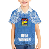 Custom Hela Wigmen Rugby Family Matching Long Sleeve Bodycon Dress and Hawaiian Shirt Papua New Guinea Polynesian Tattoo LT03 Son's Shirt Blue - Polynesian Pride