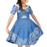 Custom Hela Wigmen Rugby Kid Short Sleeve Dress Papua New Guinea Polynesian Tattoo LT03 KID Blue - Polynesian Pride