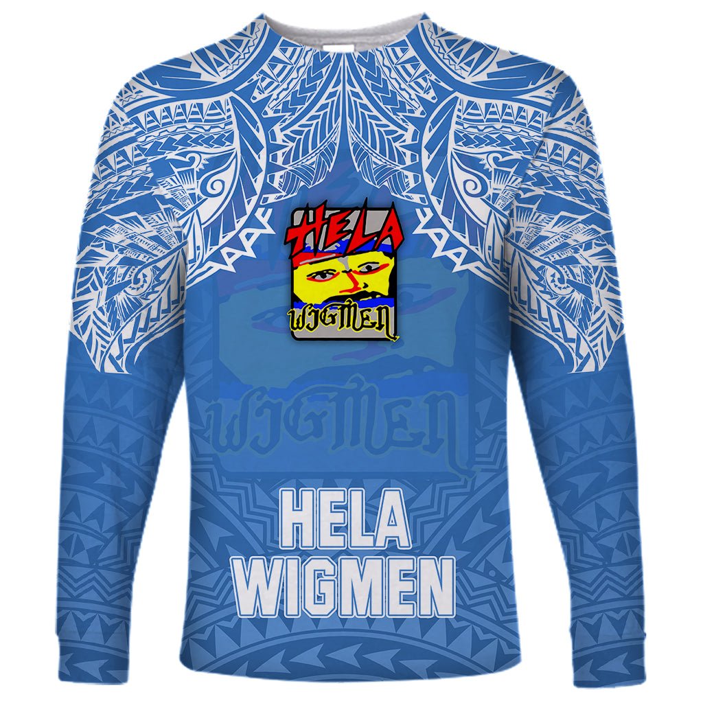 Custom Hela Wigmen Rugby Long Sleeve Shirt Papua New Guinea Polynesian Tattoo LT03 Unisex Blue - Polynesian Pride