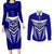 Kimbe Cutters Rugby Couples Matching Long Sleeve Bodycon Dress and Long Sleeve Button Shirts Papua New Guinea Polynesian Tattoo Blue Version LT03 Blue - Polynesian Pride