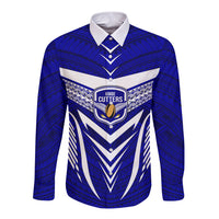 Kimbe Cutters Rugby Long Sleeve Button Shirt Papua New Guinea Polynesian Tattoo Blue Version LT03 Unisex Blue - Polynesian Pride