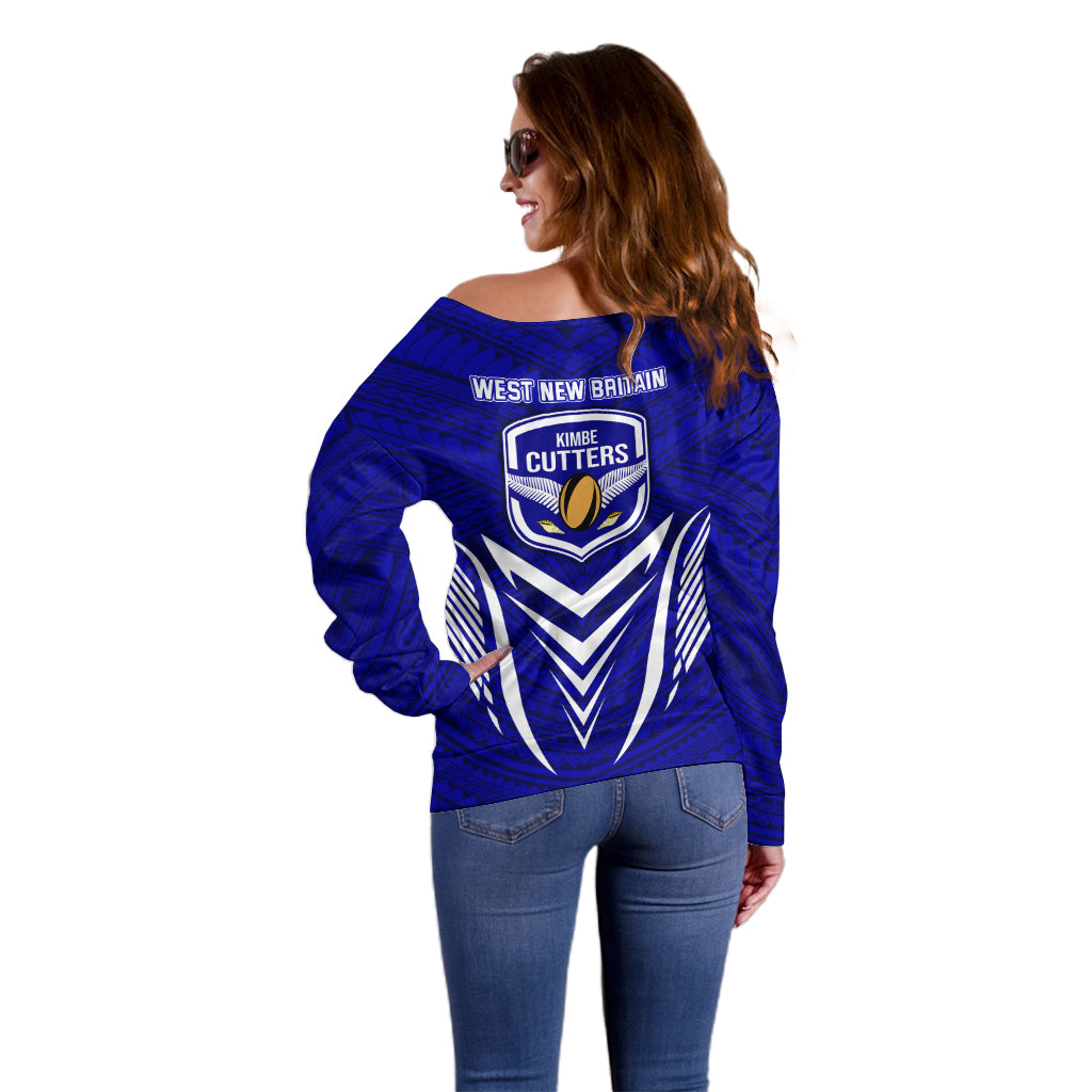 Kimbe Cutters Rugby Off Shoulder Sweater Papua New Guinea Polynesian Tattoo Blue Version LT03 - Polynesian Pride