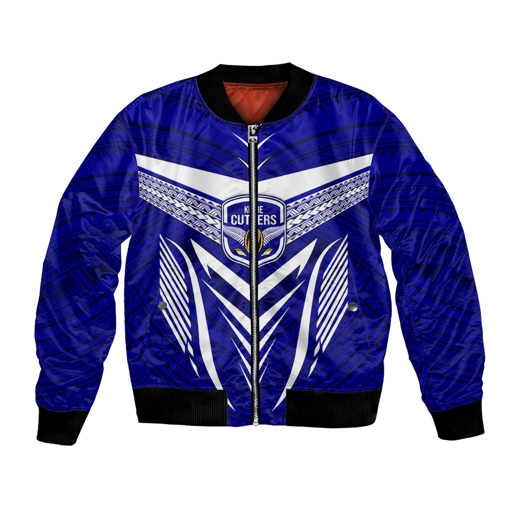 Custom Kimbe Cutters Rugby Bomber Jacket Papua New Guinea Polynesian Tattoo Blue Version LT03 Unisex Blue - Polynesian Pride