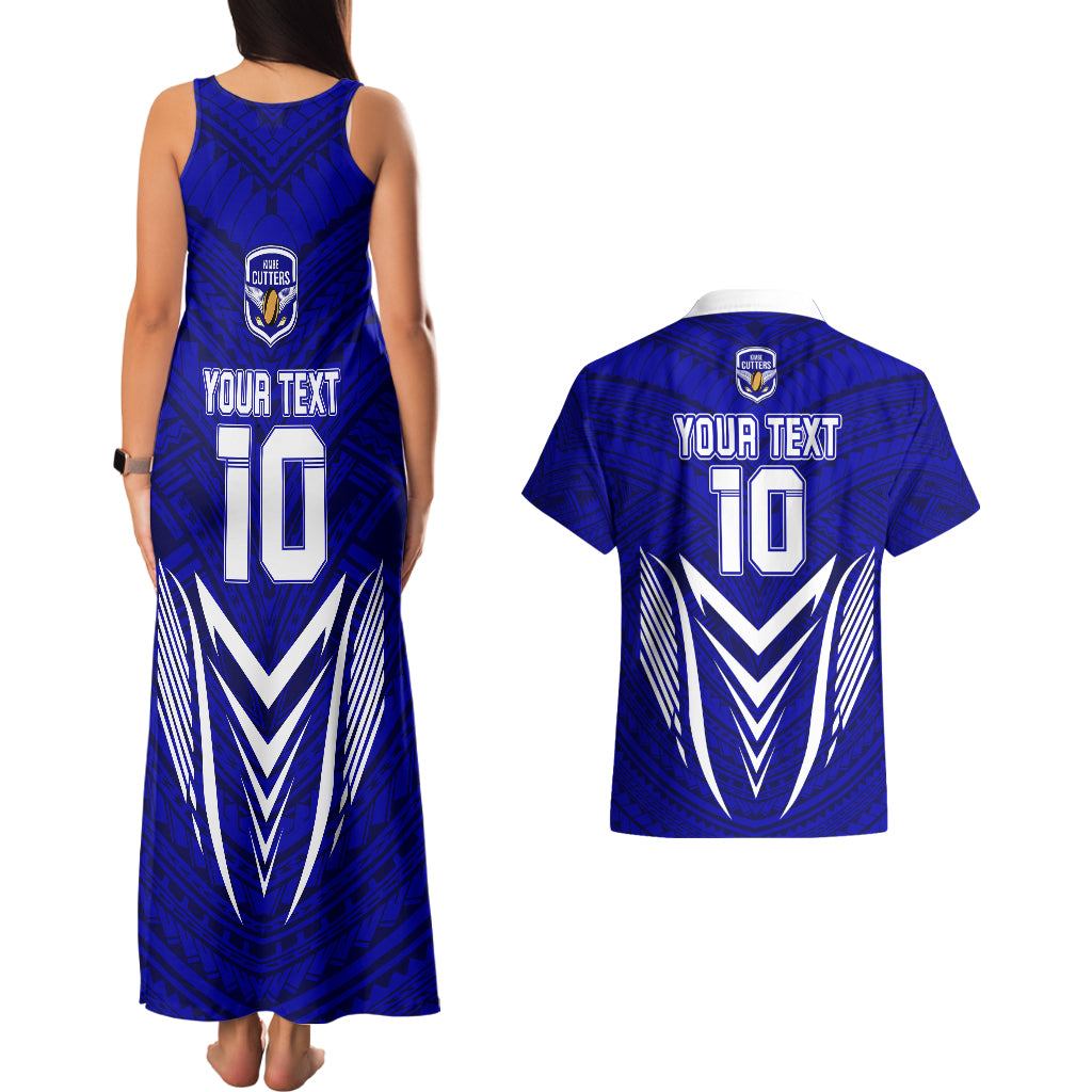 Custom Kimbe Cutters Rugby Couples Matching Tank Maxi Dress and Hawaiian Shirt Papua New Guinea Polynesian Tattoo Blue Version LT03 - Polynesian Pride
