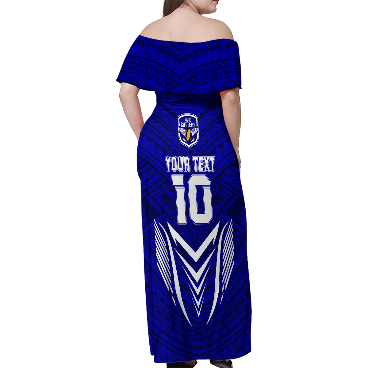 Custom Kimbe Cutters Rugby Family Matching Off Shoulder Maxi Dress and Hawaiian Shirt Papua New Guinea Polynesian Tattoo Blue Version LT03 - Polynesian Pride