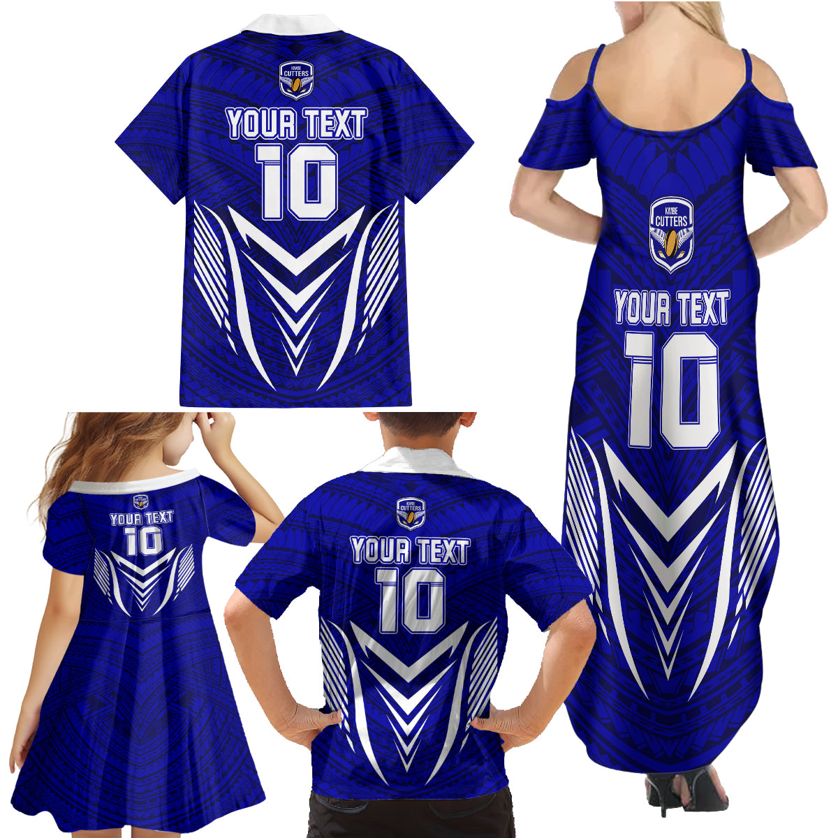 Custom Kimbe Cutters Rugby Family Matching Summer Maxi Dress and Hawaiian Shirt Papua New Guinea Polynesian Tattoo Blue Version LT03 - Polynesian Pride