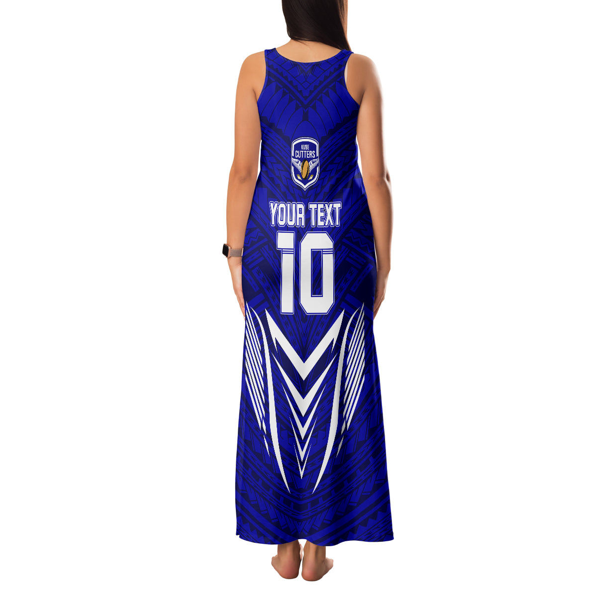 Custom Kimbe Cutters Rugby Family Matching Tank Maxi Dress and Hawaiian Shirt Papua New Guinea Polynesian Tattoo Blue Version LT03 - Polynesian Pride