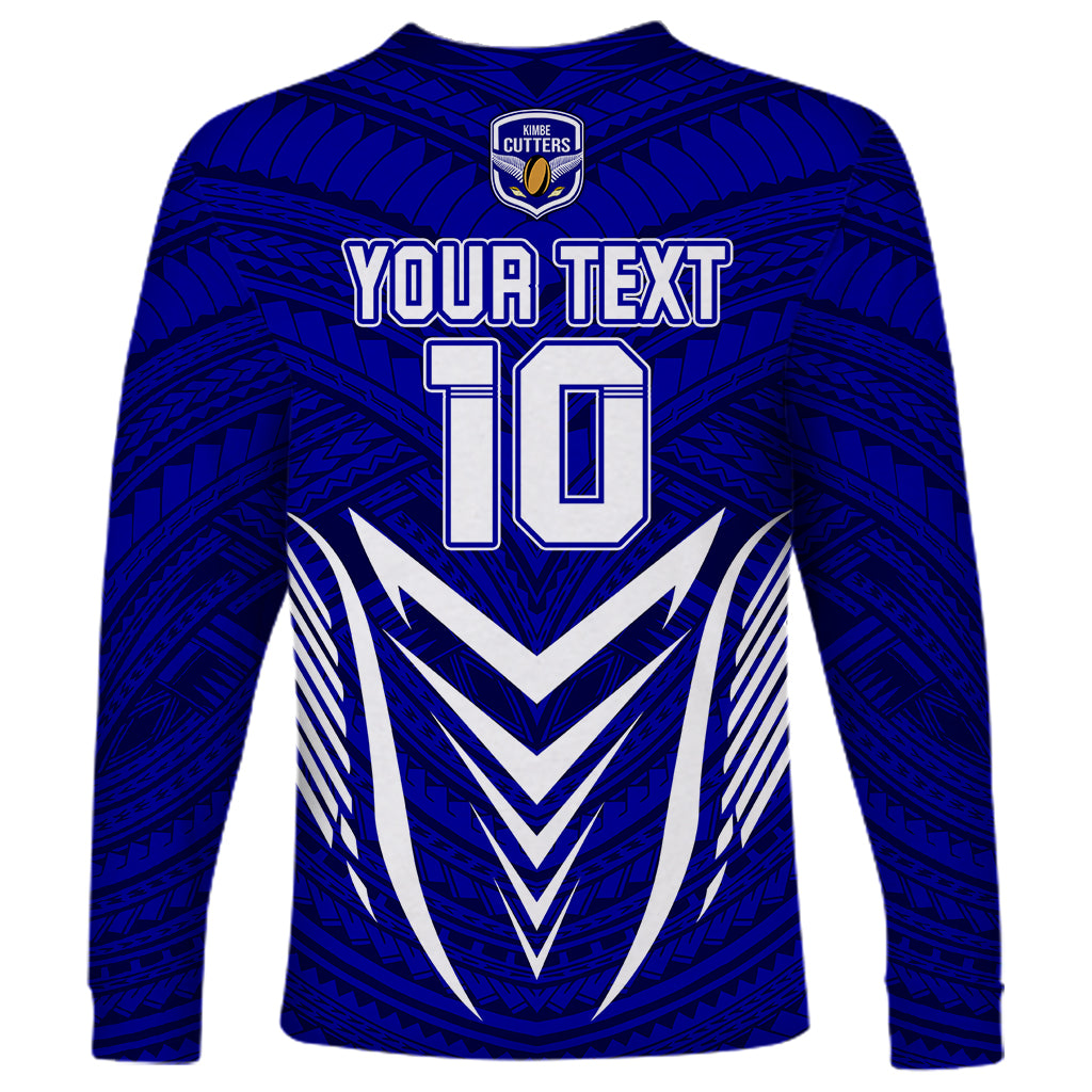 Custom Kimbe Cutters Rugby Long Sleeve Shirt Papua New Guinea Polynesian Tattoo Blue Version LT03 - Polynesian Pride