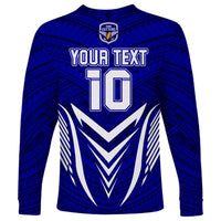 Custom Kimbe Cutters Rugby Long Sleeve Shirt Papua New Guinea Polynesian Tattoo Blue Version LT03 - Polynesian Pride