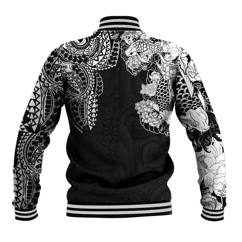 Japanese Irezumi and Hawaiian Polynesian Art Tattoo Baseball Jacket Black Color - Polynesian Pride