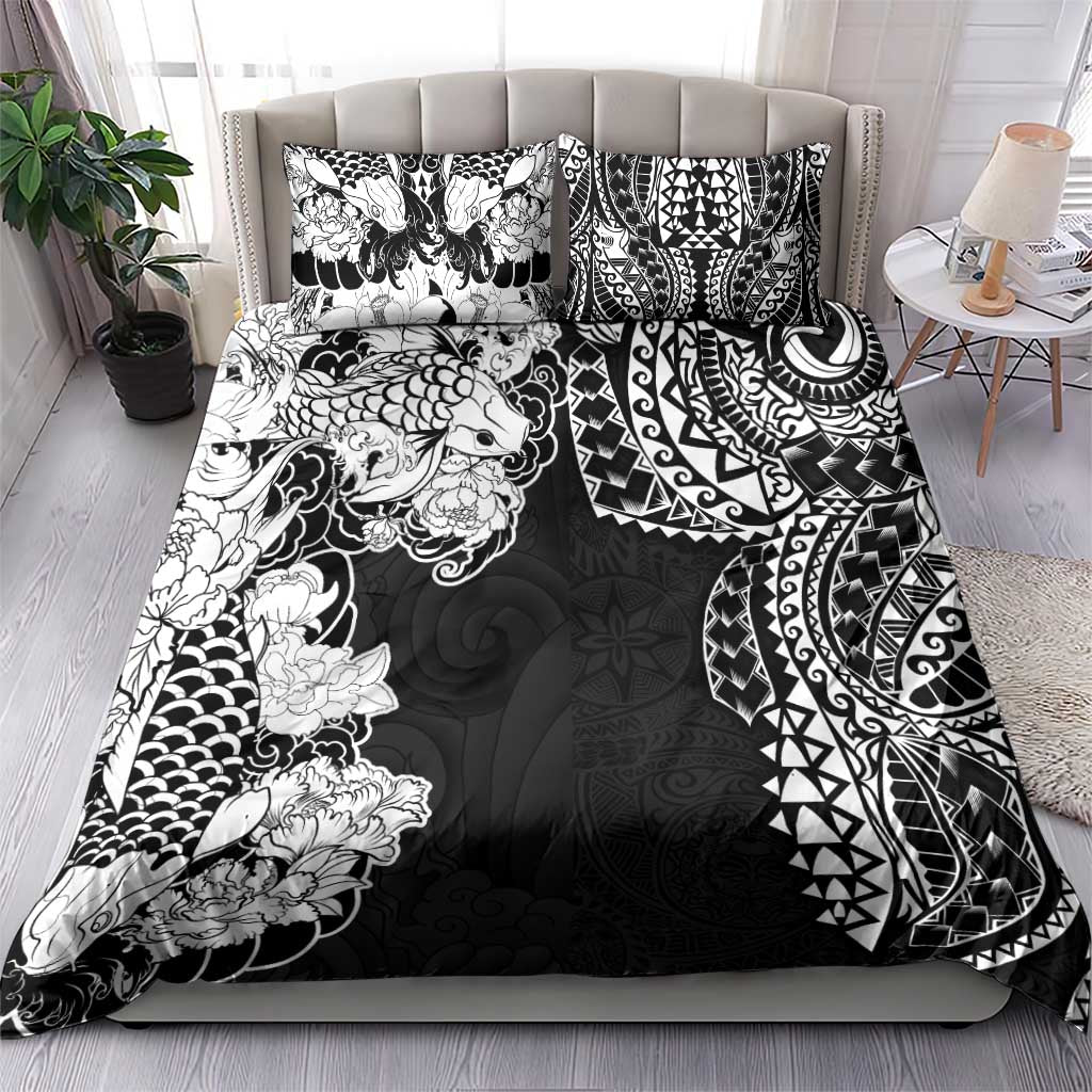 Japanese Irezumi and Hawaiian Polynesian Art Tattoo Bedding Set Black Color - Polynesian Pride