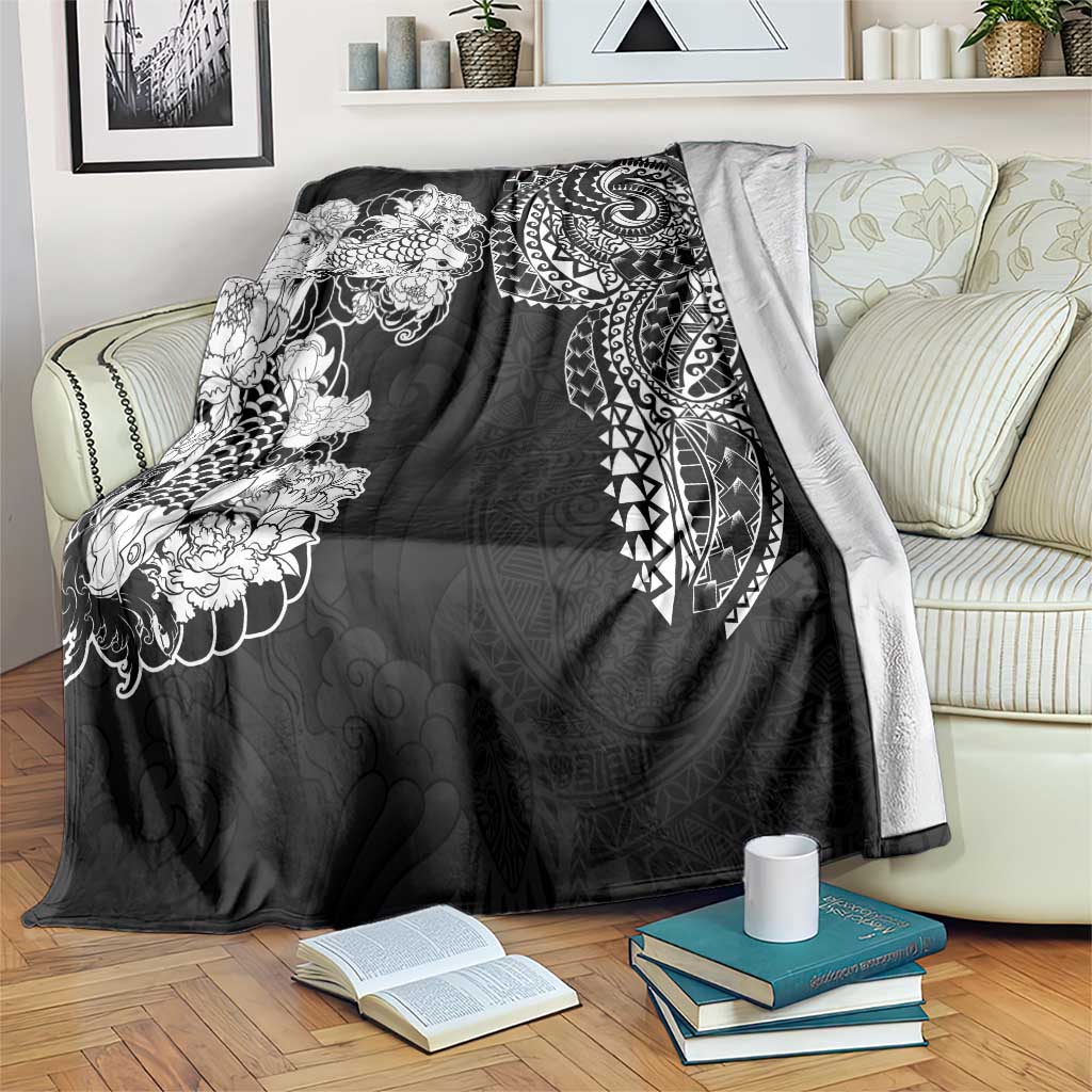 Japanese Irezumi and Hawaiian Polynesian Art Tattoo Blanket Black Color - Polynesian Pride