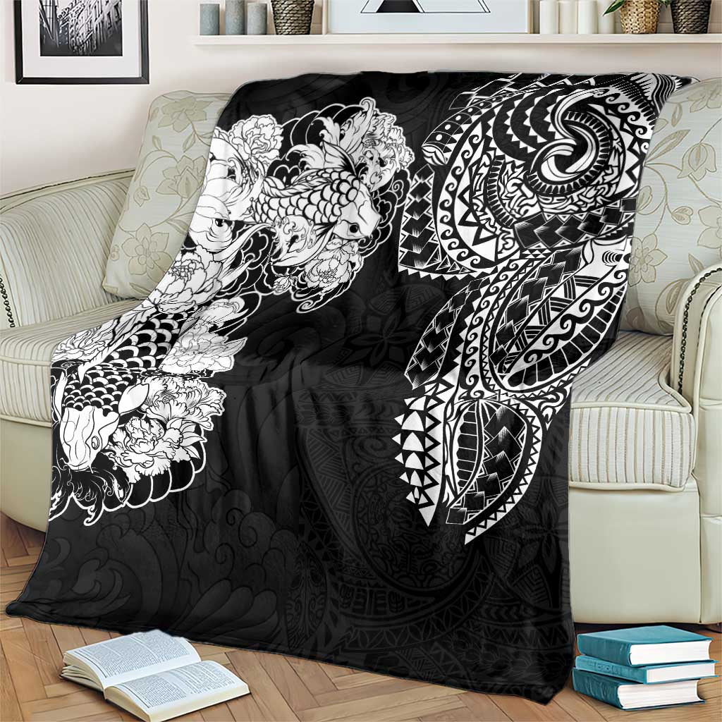 Japanese Irezumi and Hawaiian Polynesian Art Tattoo Blanket Black Color - Polynesian Pride