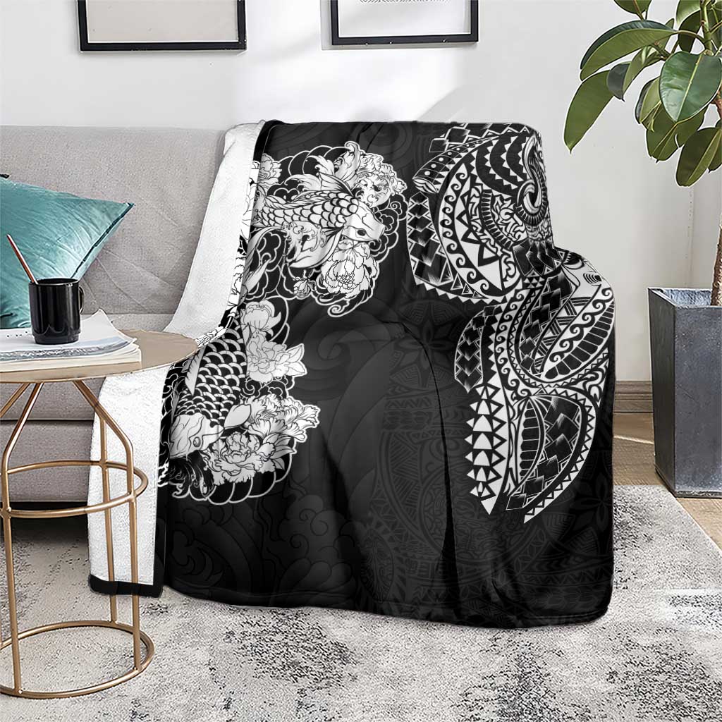 Japanese Irezumi and Hawaiian Polynesian Art Tattoo Blanket Black Color - Polynesian Pride