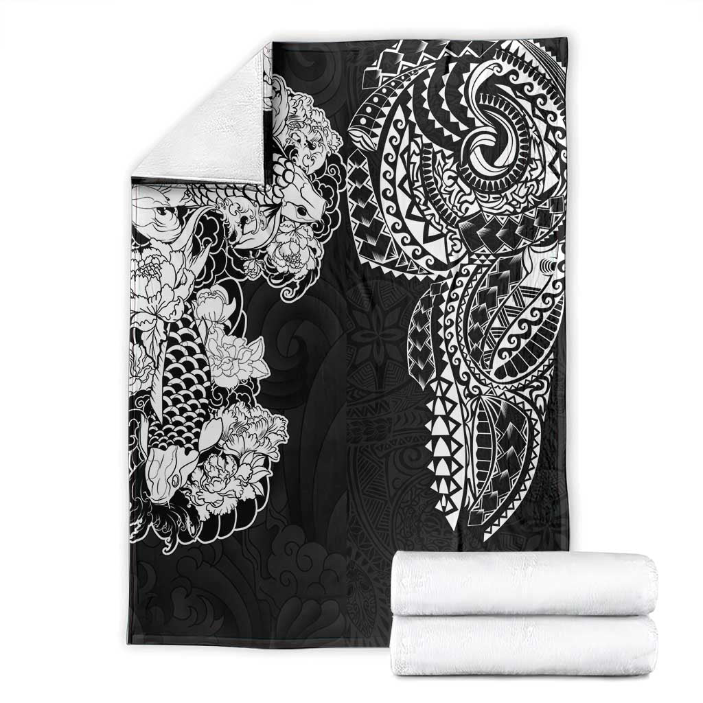 Japanese Irezumi and Hawaiian Polynesian Art Tattoo Blanket Black Color - Polynesian Pride