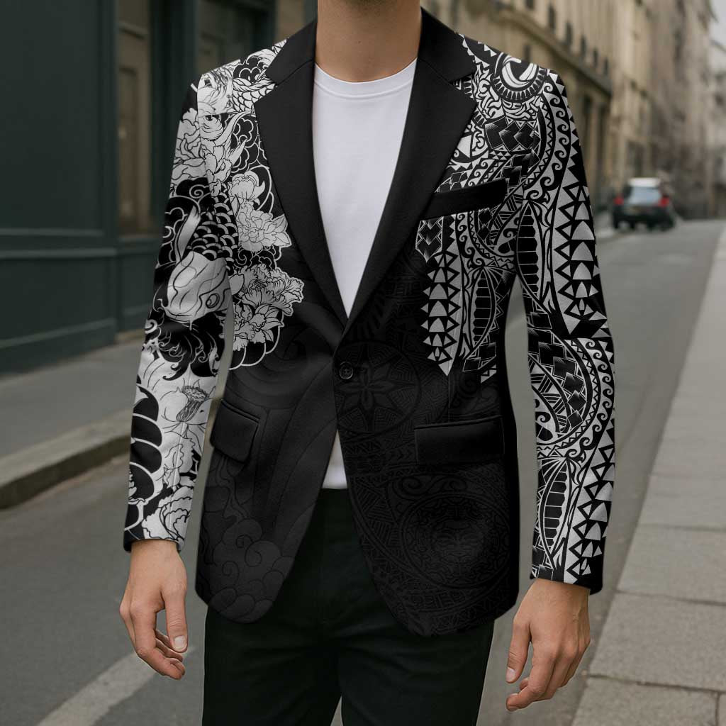 Japanese Irezumi and Hawaiian Polynesian Art Tattoo Blazer Black Color - Polynesian Pride