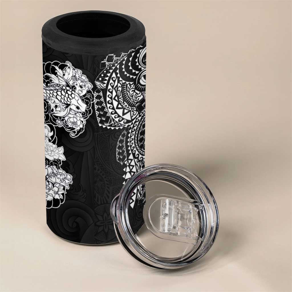 Japanese Irezumi and Hawaiian Polynesian Art Tattoo 4 in 1 Can Cooler Tumbler Black Color - Polynesian Pride