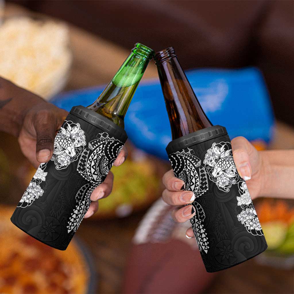 Japanese Irezumi and Hawaiian Polynesian Art Tattoo 4 in 1 Can Cooler Tumbler Black Color - Polynesian Pride