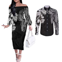 Japanese Irezumi and Hawaiian Polynesian Art Tattoo Couples Matching Off The Shoulder Long Sleeve Dress and Long Sleeve Button Shirt Black Color LT03 Black - Polynesian Pride