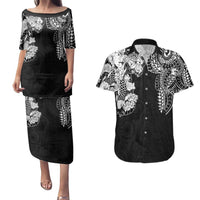 Japanese Irezumi and Hawaiian Polynesian Art Tattoo Couples Matching Puletasi and Hawaiian Shirt Black Color LT03 Black - Polynesian Pride