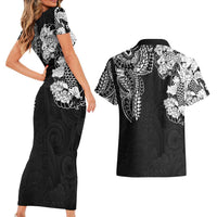 Japanese Irezumi and Hawaiian Polynesian Art Tattoo Couples Matching Short Sleeve Bodycon Dress and Hawaiian Shirt Black Color LT03 - Polynesian Pride