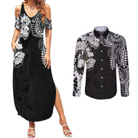 Japanese Irezumi and Hawaiian Polynesian Art Tattoo Couples Matching Summer Maxi Dress and Long Sleeve Button Shirt Black Color LT03 Black - Polynesian Pride