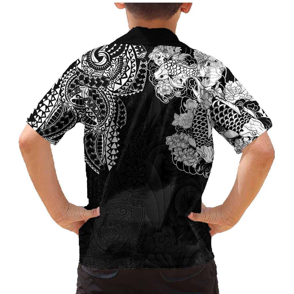 Japanese Irezumi and Hawaiian Polynesian Art Tattoo Family Matching Mermaid Dress and Hawaiian Shirt Black Color LT03 - Polynesian Pride