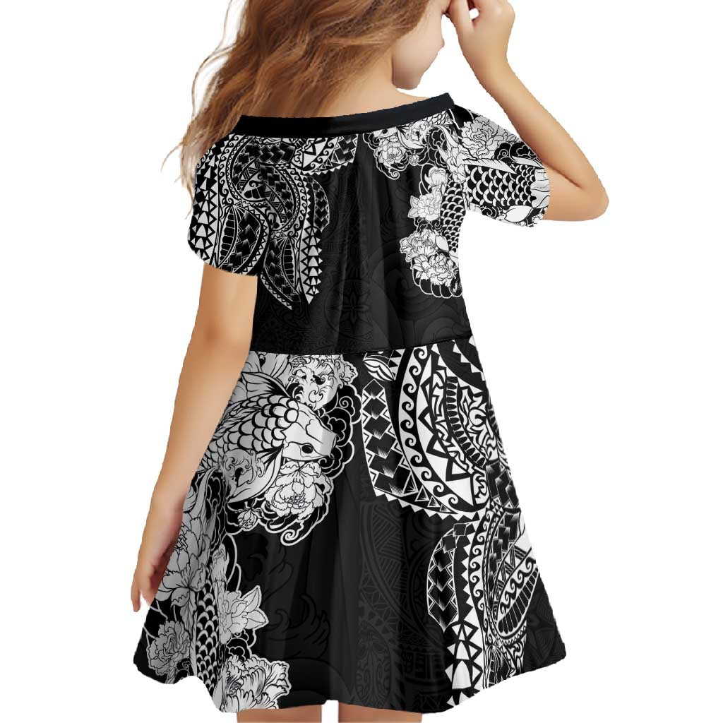 Japanese Irezumi and Hawaiian Polynesian Art Tattoo Family Matching Mermaid Dress and Hawaiian Shirt Black Color LT03 - Polynesian Pride