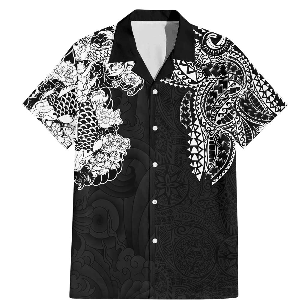 Japanese Irezumi and Hawaiian Polynesian Art Tattoo Family Matching Mermaid Dress and Hawaiian Shirt Black Color LT03 Dad's Shirt - Short Sleeve Black - Polynesian Pride