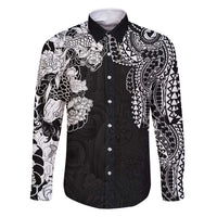 Japanese Irezumi and Hawaiian Polynesian Art Tattoo Family Matching Off Shoulder Maxi Dress and Hawaiian Shirt Black Color LT03 Dad's Shirt - Long Sleeve Black - Polynesian Pride