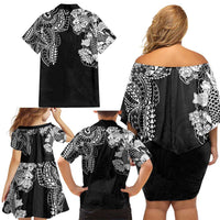 Japanese Irezumi and Hawaiian Polynesian Art Tattoo Family Matching Off Shoulder Short Dress and Hawaiian Shirt Black Color LT03 - Polynesian Pride