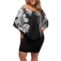 Japanese Irezumi and Hawaiian Polynesian Art Tattoo Family Matching Off Shoulder Short Dress and Hawaiian Shirt Black Color LT03 Mom's Dress Black - Polynesian Pride